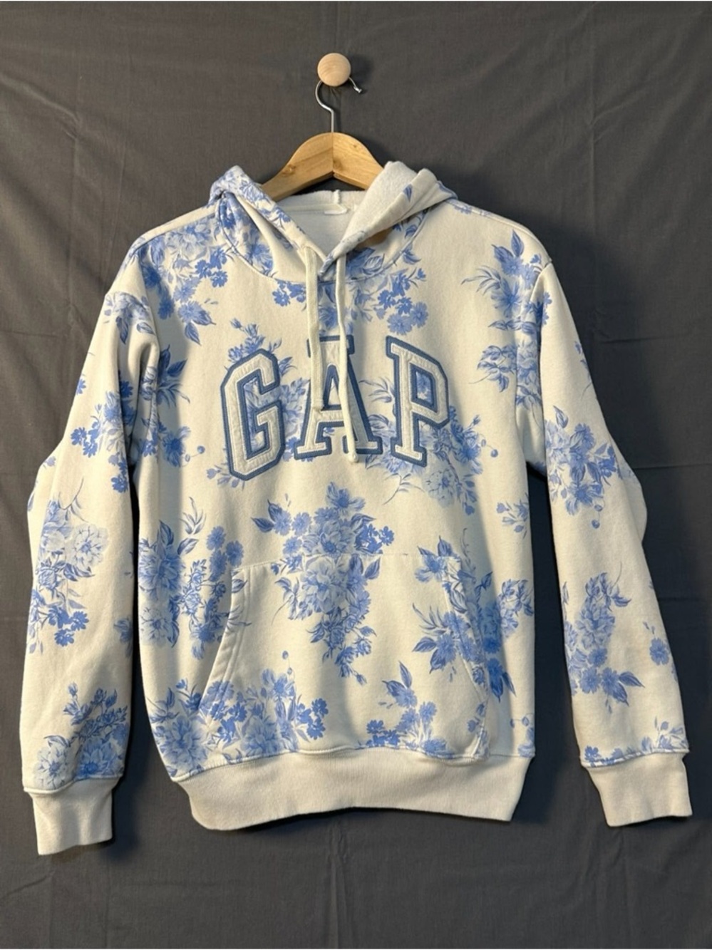 GAP Cream Hoodie with Blue Floral Print